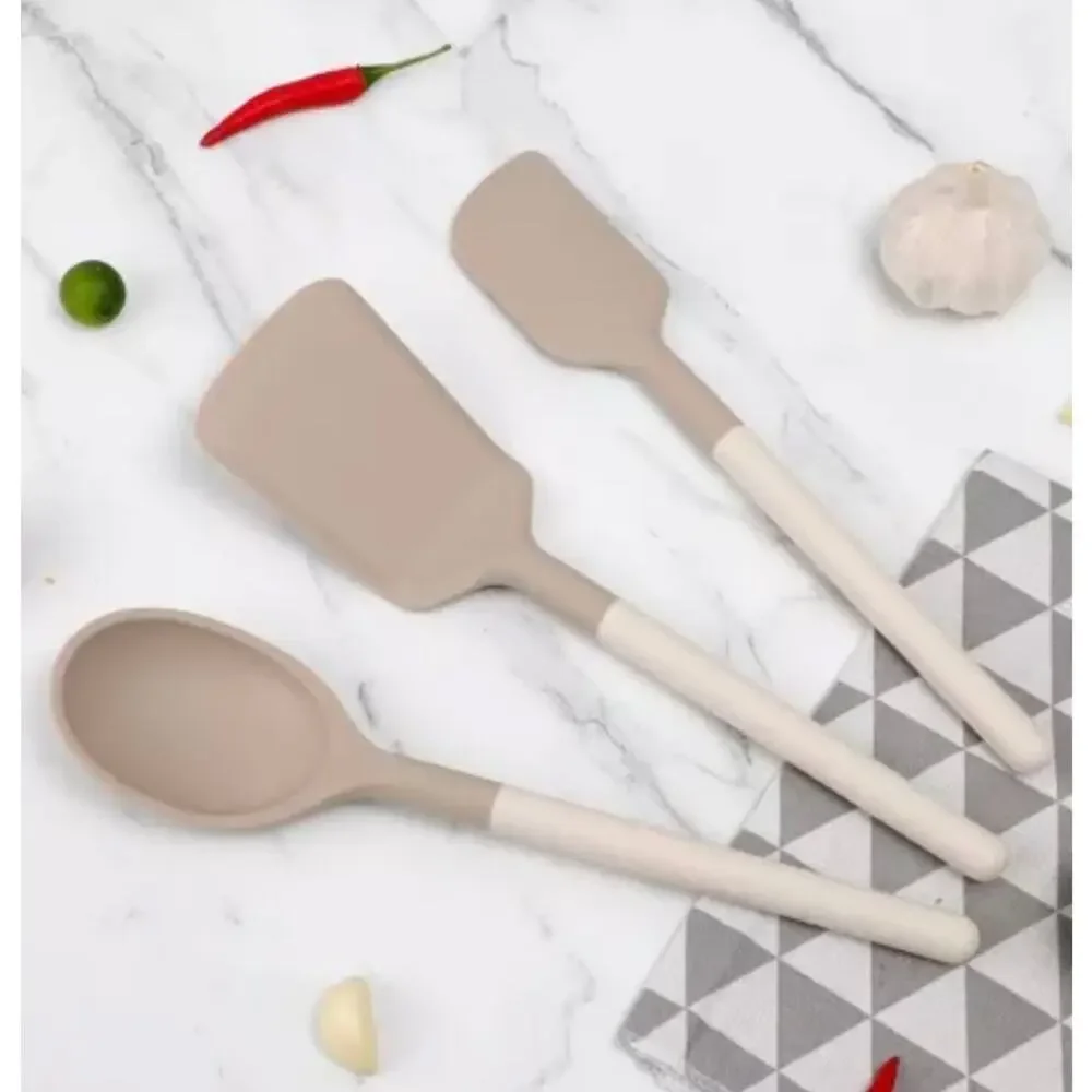 Cook With Color Two-Toned Beige and White Silicone Cooking Spoon b3